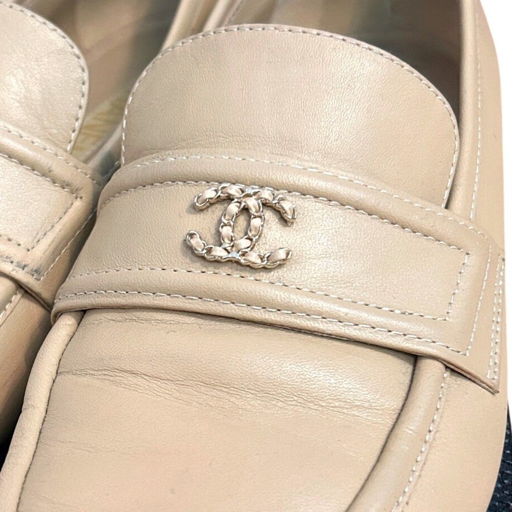 Chanel Beige Tan Lambskin Leather CC Logo Penny Loafers G37435 Size 40C - Picture 11 of 16